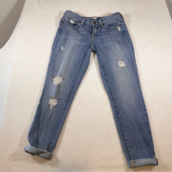 J Crew Jeans Size 25 Distressed Boyfriend Ankle Blue Denim J. Crew Womens - Picture 2 of 8